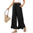 thumbnail image 3 of Womens Wide Leg Pants Drawstring Elastic High Waisted Ruffle Hem Palazzo Pants with Pockets Black XL, 3 of 8