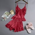 thumbnail image 3 of Cute Lingerie V-Neck Eyelash Silk Stain Camisole Pajamas Bowknot Shorts Bodysuit Red XL, 3 of 5