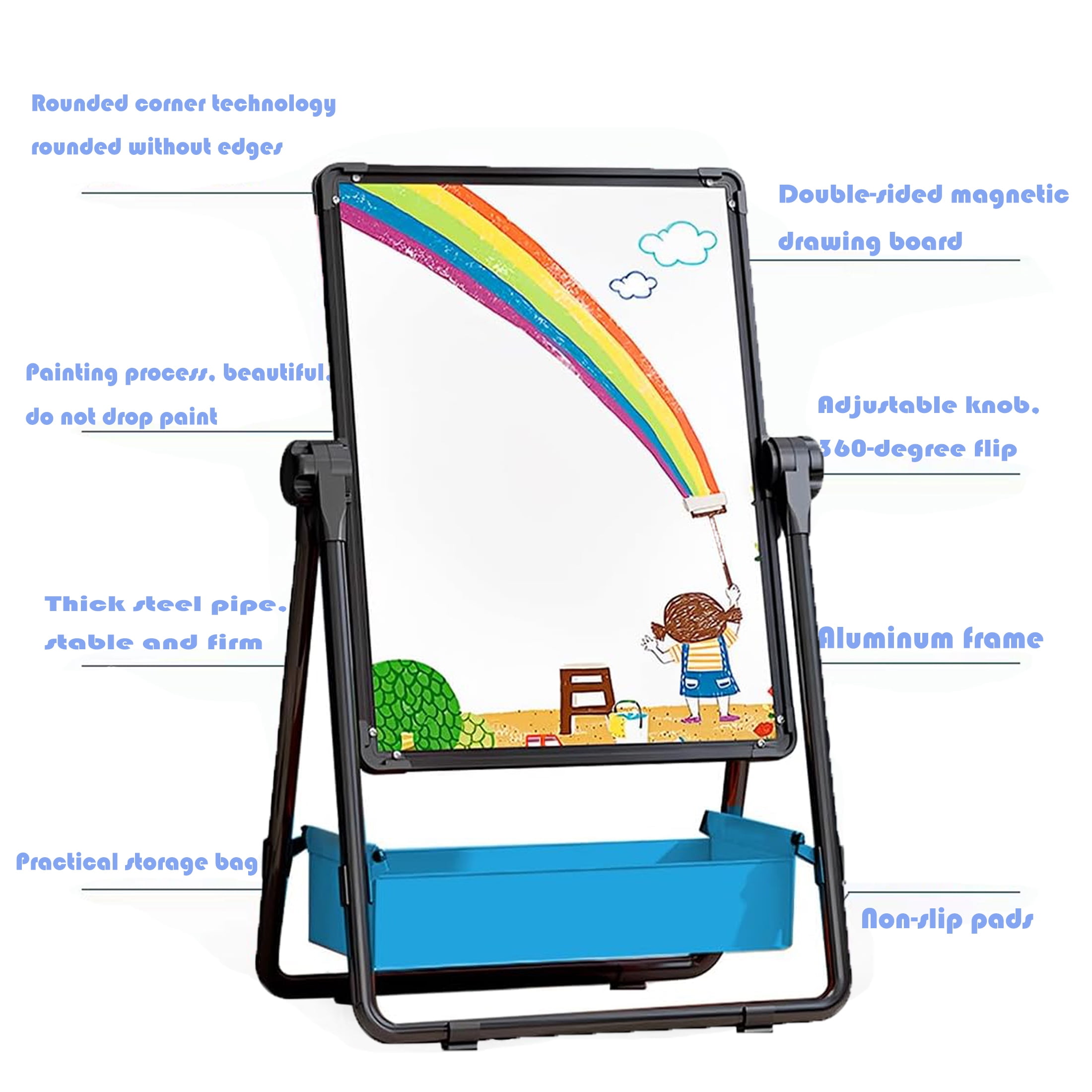 Ealing Kids Easel Adjustable Standing Metal Whiteboard & Chalkboard,Magnetic Art Easel for Age 3-8