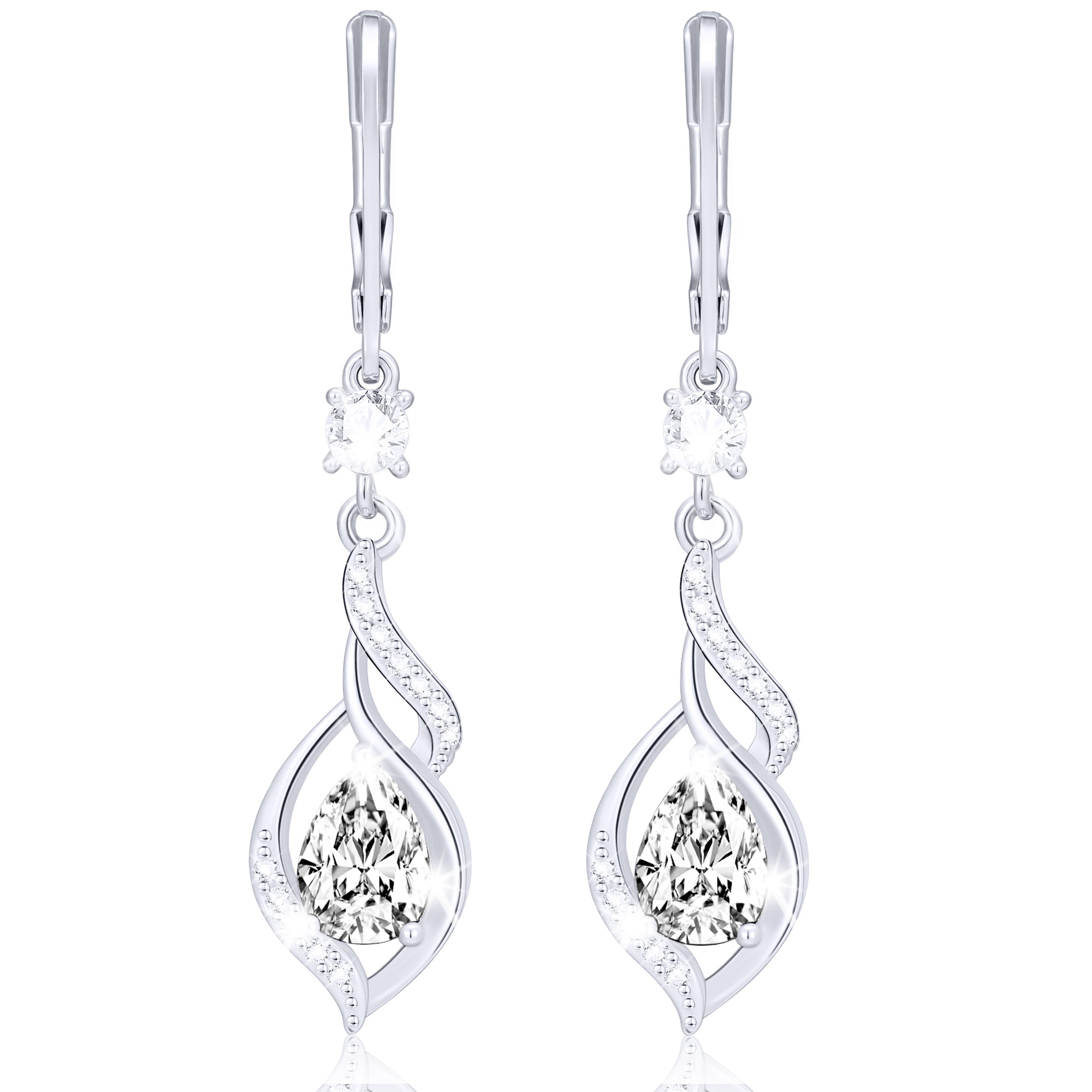 APSVO 18K White Gold Plated Drop Earrings for Women Girls Hypoallergenic S925 Sterling Silver Post April Birthstone Earrings with CZ Birthday Graduation Jewelry Gifts Teen Mom Adults Kids