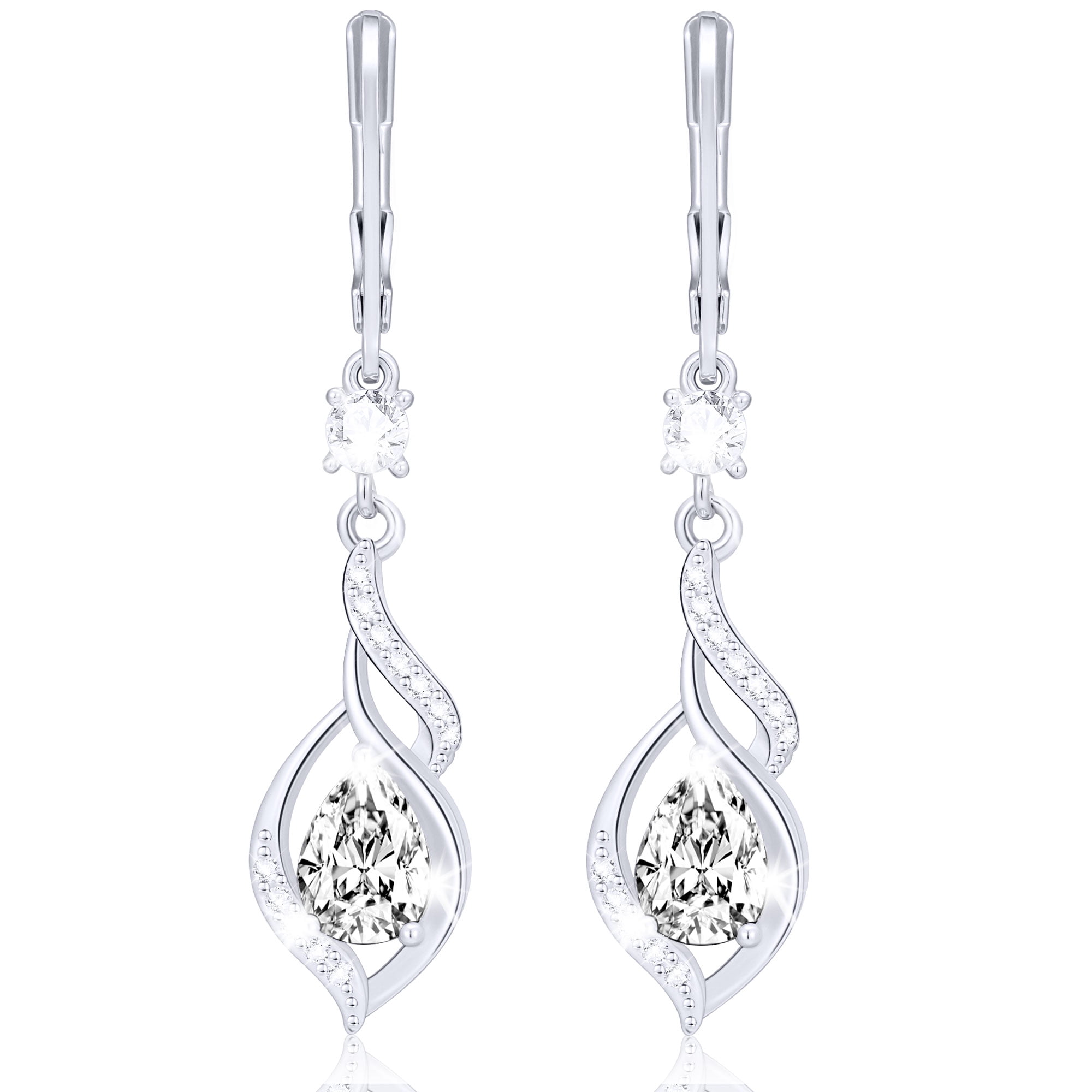 APSVO 18K White Gold Plated Drop Earrings for Women Girls Hypoallergenic S925 Sterling Silver Post April Birthstone Earrings with CZ Birthday Graduation Jewelry Gifts Teen Mom Adults Kids