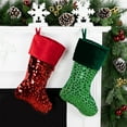 thumbnail image 2 of 20" Shiny Metallic Green Sequined Christmas Stocking with Velveteen Cuff, 2 of 4