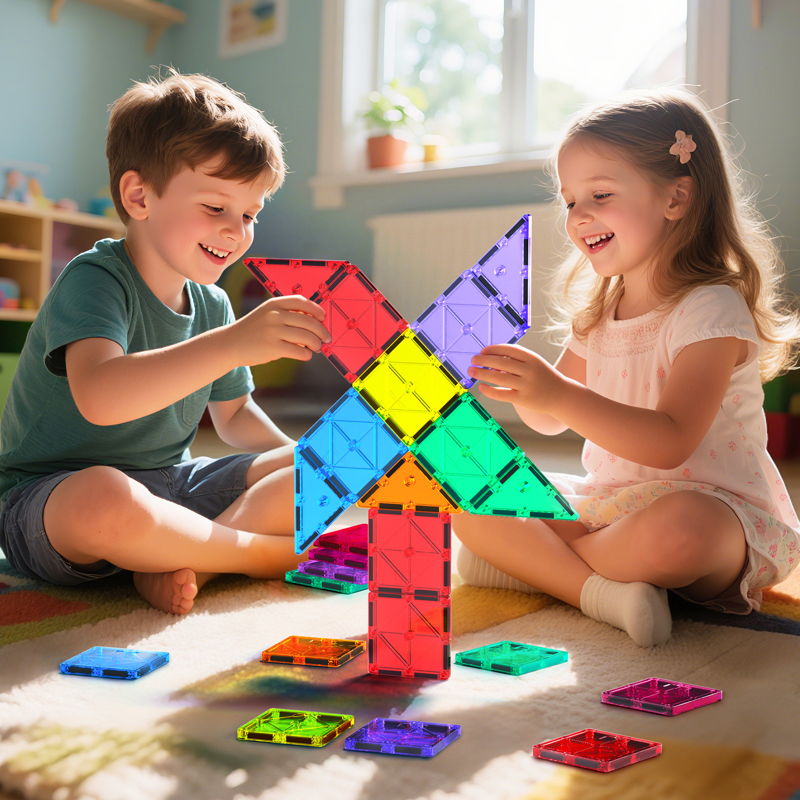 BMAG 32-Piece Magnetic Tiles Building Blocks photo 4