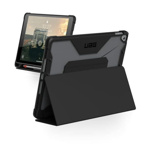 UAG iPad 10.2 Case iPad 9th Generation 2021 iPad 8th Generation 2020, Black/Ice, Rugged Clear Multi-Angle Viewing Folio Stand with Pencil Holder Plyo Protective Cover