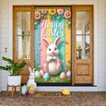 thumbnail image 6 of Cartoon Easter Bunny Banner Blue Bow Tie Rabbit Door Cover Pink Polka Dots Fluffy Texture Bunny Backdrop for Easter Decoration Door Decor Kids Party, 6 of 9