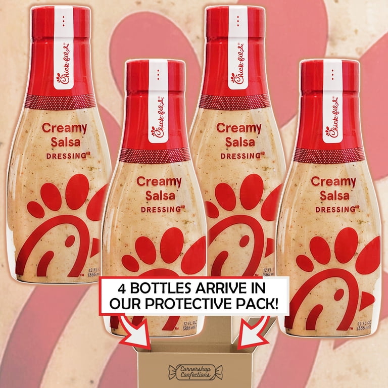 Chick-Fil-A Dressing Creamy Salsa - Mix-and-Match Bundles - 4 Individually Sealed 12oz Bottles for Salads, Dipping Sauce, Marinades, Sandwiches, Tacos, Grilling in Cornershop Confections Pack - Walmart.com Chick-Fil-A Dressing Creamy Salsa - Mix-and-Match Bundles - 4 Individually Sealed 12oz Bottles for Salads, Dipping Sauce, Marinades, Sandwiches, Tacos, Grilling in Cornershop Confections Pack - Walmart.com