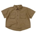 thumbnail image 3 of OGLCCG Boys Short Sleeve Cargo Shirts Classic Collared Button-Down Tshirt Solid Color Cotton Shirt with Chest Pocket for Toddler 1-7 Years, 3 of 6
