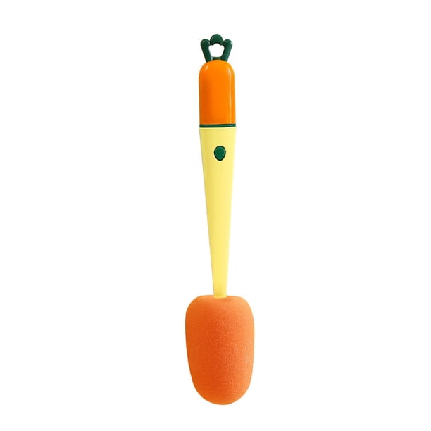 Wosthever Cepillo de limpieza 3 en 1, taza de esponja desmontable, fregador de botellas, bonitos cepillos de zanahoria, mango largo, limpieza de Suministros de limpieza para el hogar Naranja