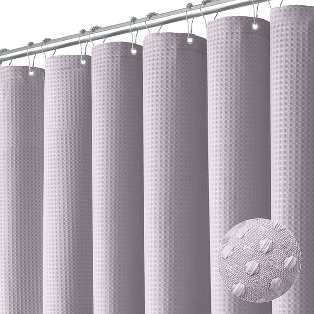 Dynamene Cortina de ducha de tela larga – 78 pulgadas de largo tejido tipo gofre, cortinas de ducha de tela pesada para baño, neutral, resistente, hotel, spa, juego de cortinas de baño de lujo con 12