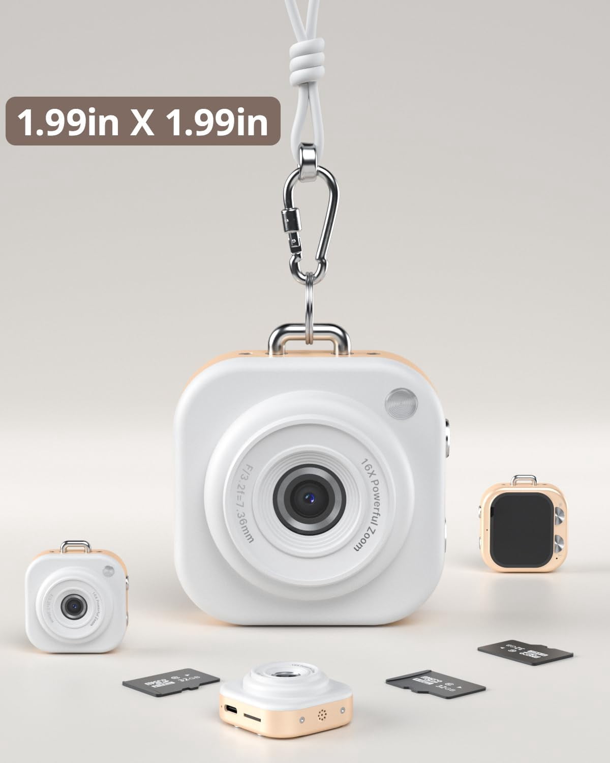 W & O Q16 Portable 48 MP Point & Shoot Digital Cameras with Keychain Camera, Gold