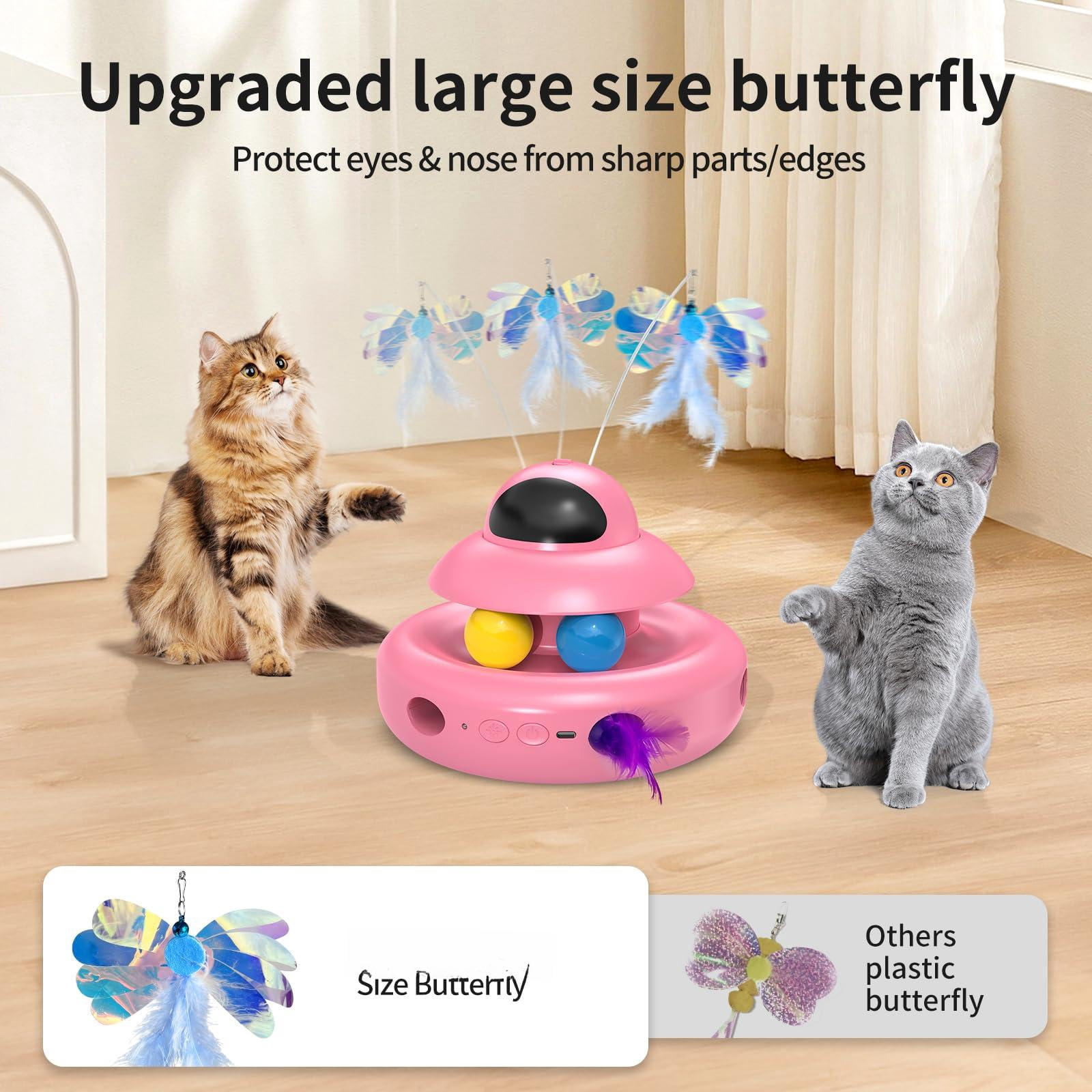 Automatic Cat Toys 4-in-1 Interactivecat For Bored Indoor Adult Cats  Electric Flying Butterfly Rechargeable Moving Ambush Pink Kitter Track Balls