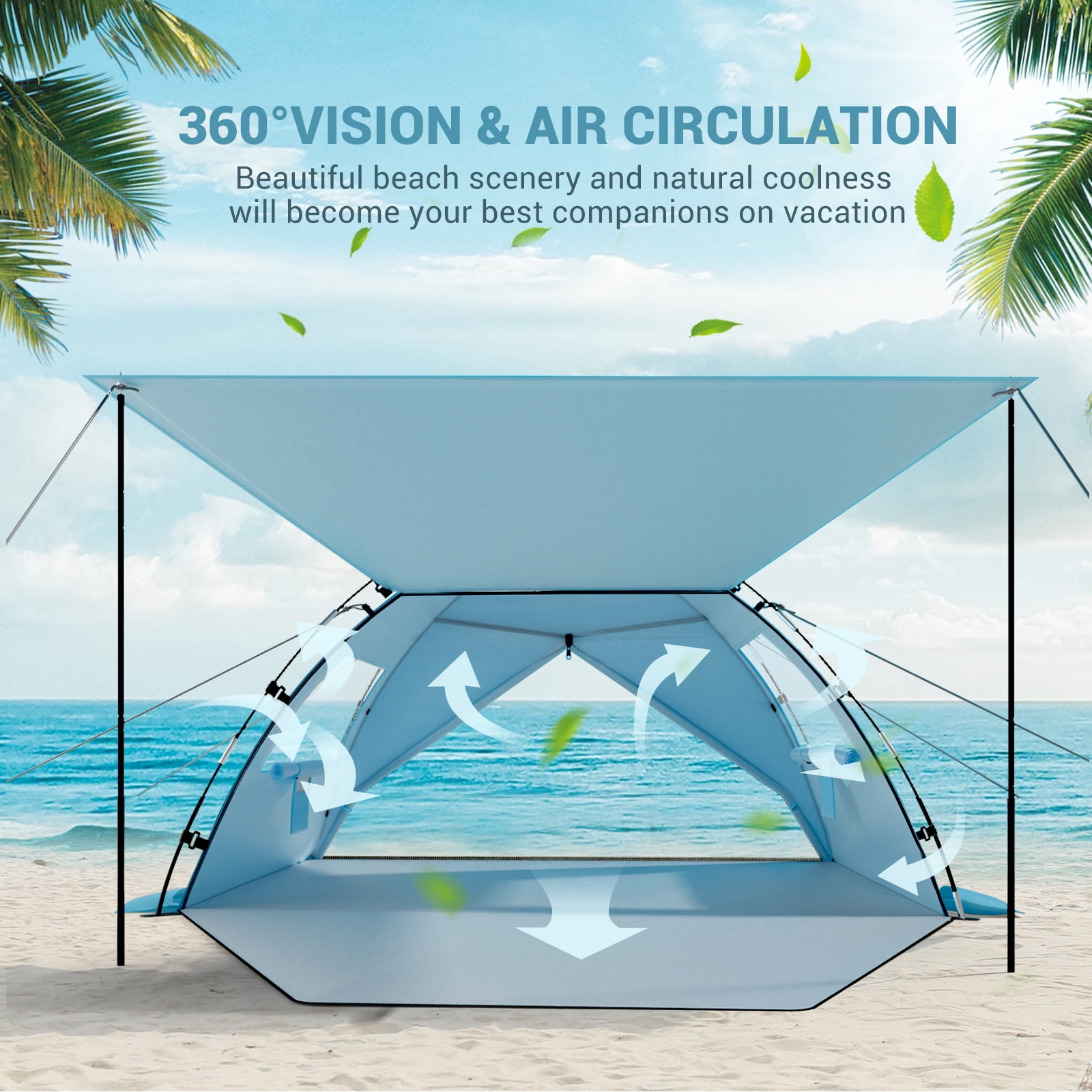 Aship Beach Tent for 4-5 Person, UPF 50+ Sun Shelter with 360° Ventilation & Large Canopy, Easy Setup Waterproof & Portable for Family Camping Hiking Beach Outdoor Adventures