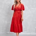 thumbnail image 3 of VUPSGEZ Knee Length Summer Dresses Solid Color V Neck Short Sleeved Loose Dress Summer Women Cute Summer Dress(RD1,XXL), 3 of 8