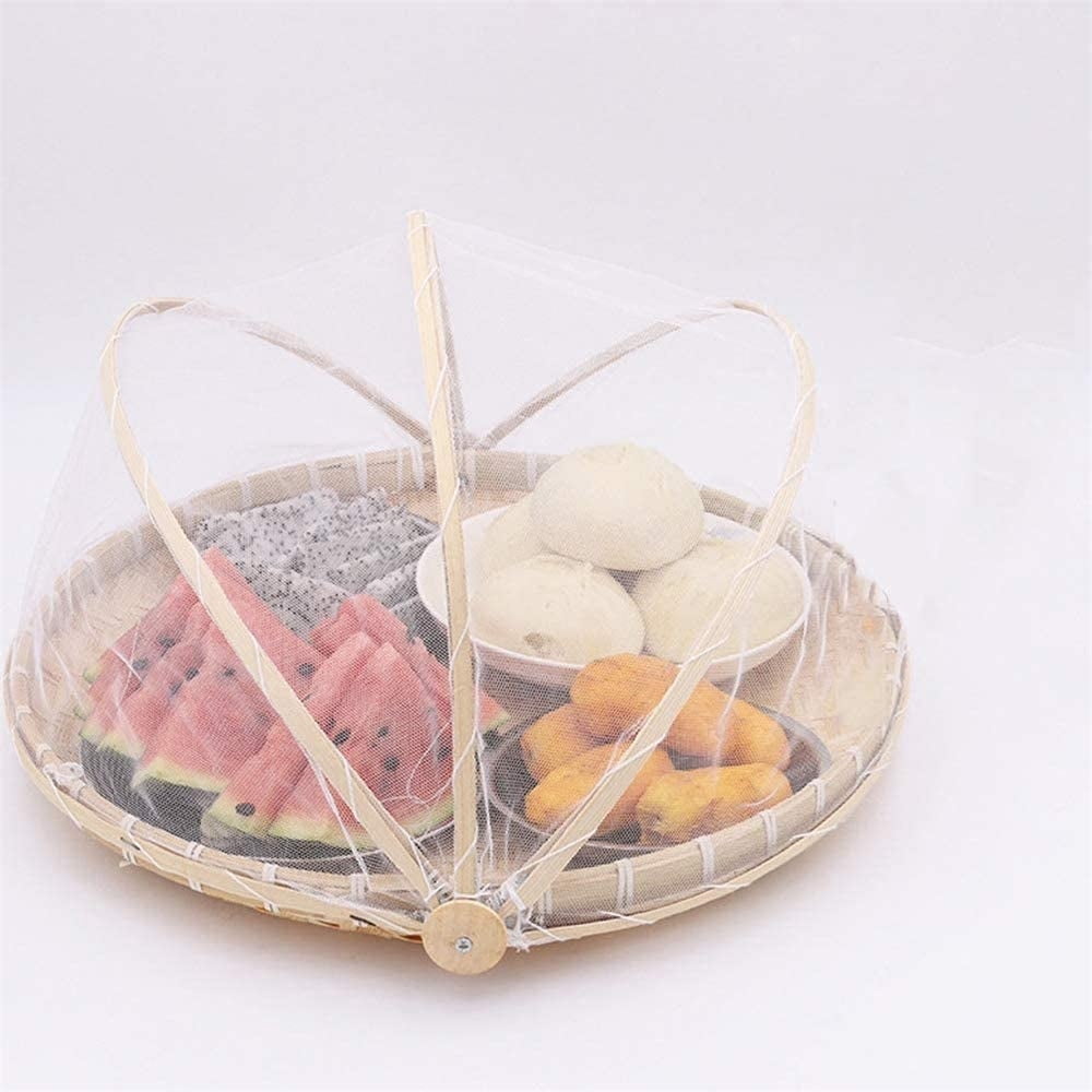 Mesase 3-Piece Bamboo Food Serving Basket Set with Mesh Covers - Hand-Woven Insect-Proof Trays for Fruit, Veg, Bread & Drying (S/M/L) - Also Available Individually