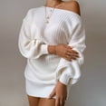 thumbnail image 3 of Quinlirra Off the Shoulder Dresses for Women Sweater Fashion Women Sexy Lantern Sleeve Off Shoulder Long Sleeves Sweater Dress White S, 3 of 5