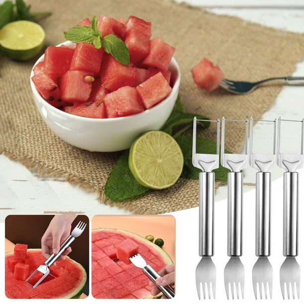 pstuiky Cortador de sandía multifuncional de acero inoxidable|tenedor para sandía|divisor de sandía|bloque de corte|herramienta para cortar sandía|tenedor para frutas con mango de tubo redondo