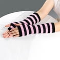 thumbnail image 2 of UTSJKR Womens Striped Long Fingerless Gloves，Christmas Knitted Arm Warmers Winter Fingerless Gloves for Punk Cosplay Party Pink, 2 of 4