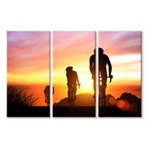 Elephant Stock Cyclists At Sunset Wall Art - Horizontal Multi Panel Canvas - Living Room Wall Decor - Sports Multi Panel - Orange And Yellow Decor - 74" x 48"
