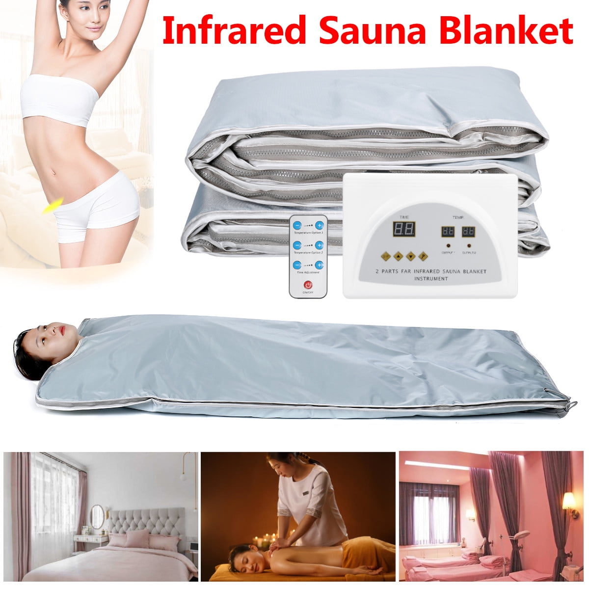 Far Infrared Sauna Blanket 110V Waterproof Detoxification Blanket with Safety Switch Used As Home Sauna for Body Shape Slimming Fitness US