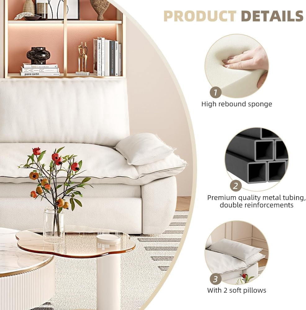 73.2" Queen 3‑In‑1 Convertible Sleeper Sofa Bed, Velvet Pull Out Multi‑Functional Loveseat, Beige+White