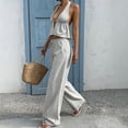 thumbnail image 6 of KIHOUT Women's Striped Halter Neck V-Neck Top and Drawstring Waist Wide Leg Pants Two Piece Set with Pockets for Casual Beachwear and Everyday Wear, 6 of 6