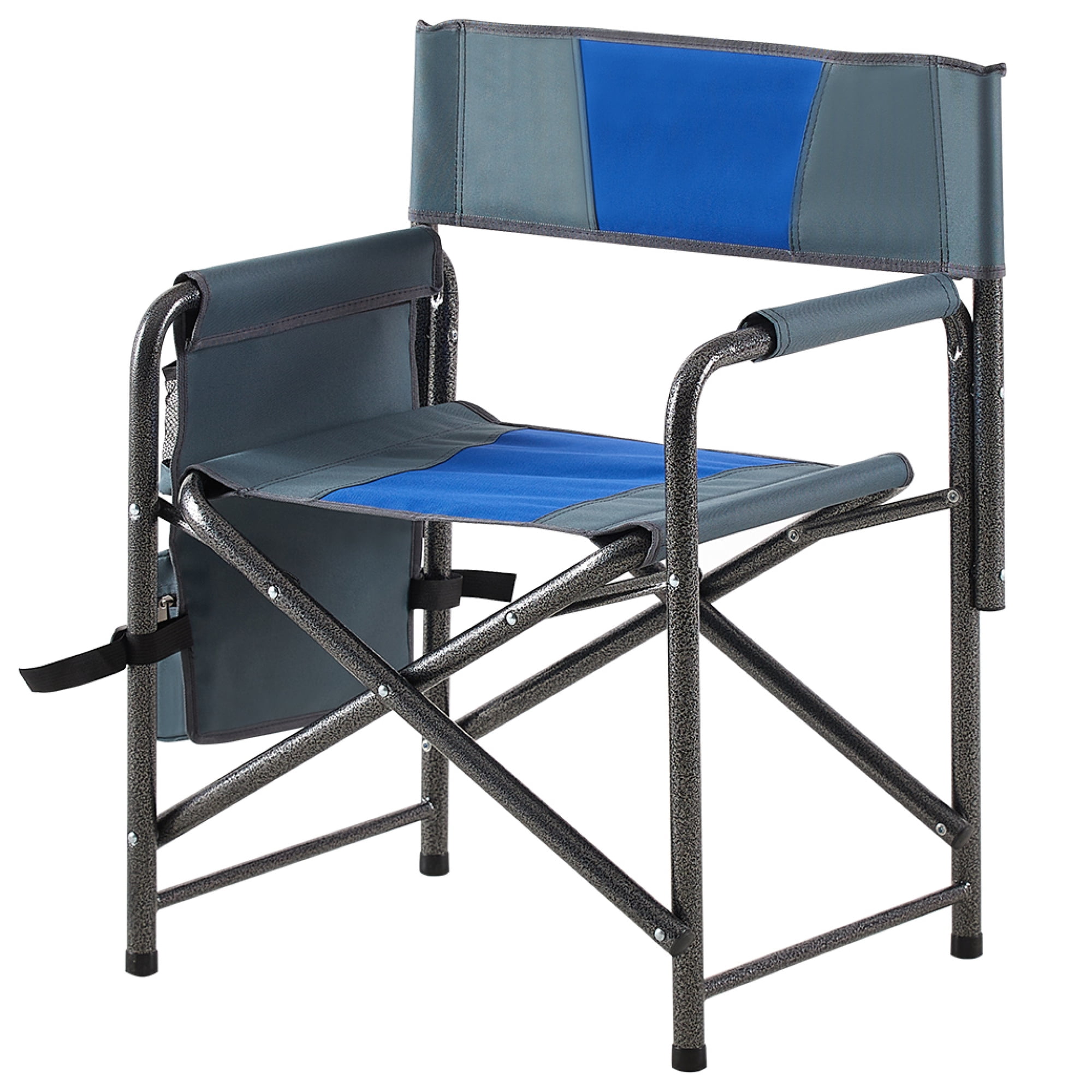 2 Pack Oversized Outdoor Folding Chair with Storage Pockets, Lightweight Camp Chair for indoor, Outdoor Camping, Picnics and Fishing, Blue+Grey