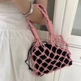 thumbnail image 5 of Bolsos de mano tejidos a mano para mujer, de diseñador, de lujo, estilo retro, con agujeros, de cuerda de crochet, de red tejida, bolsos de mano de malla para playa, pequeños, 5 of 5