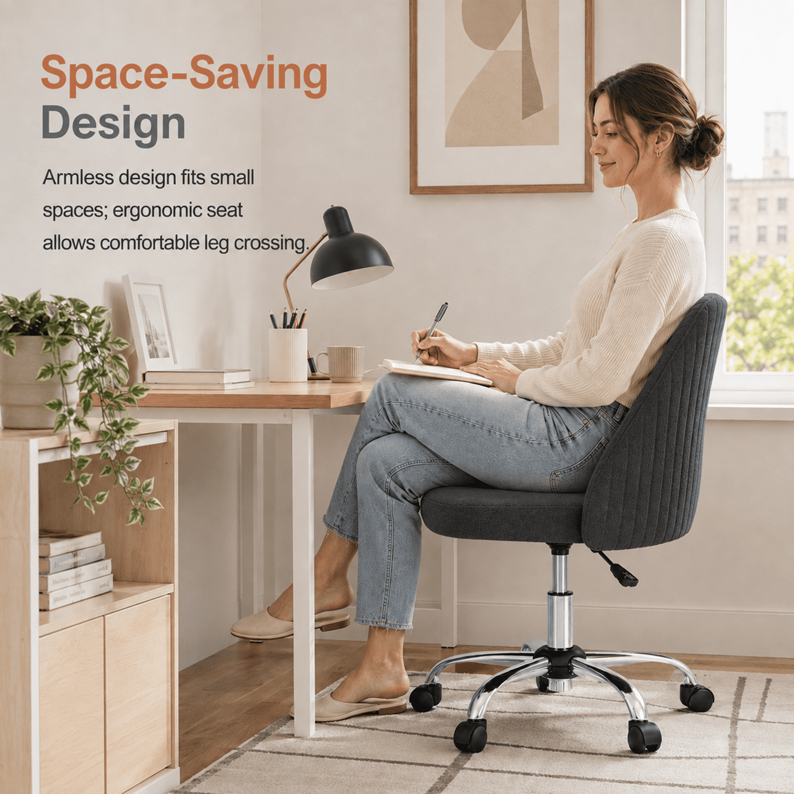 Alvantor Comfy Office Chair, Adjustable Swivel Desk Chair with Wheels, Wide Seating, Modern Fabric Vanity Chair