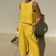 thumbnail image 3 of Summer Outfits for Women Plus Size 2 Piece Skirt Sets for Women Clothing Set Female Round Neck Sleeveless Tops Pants Sets Trousers Pant Style S_856 Women's Tracksuits Yellow XL, 3 of 6