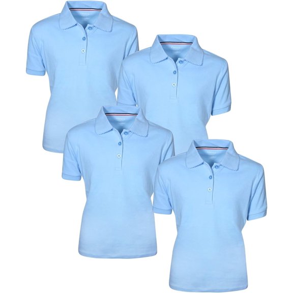 French Toast Girl's Uniform Polo Short Sleeve Interlock (4 Pack), Light Blue, Medium 7/8