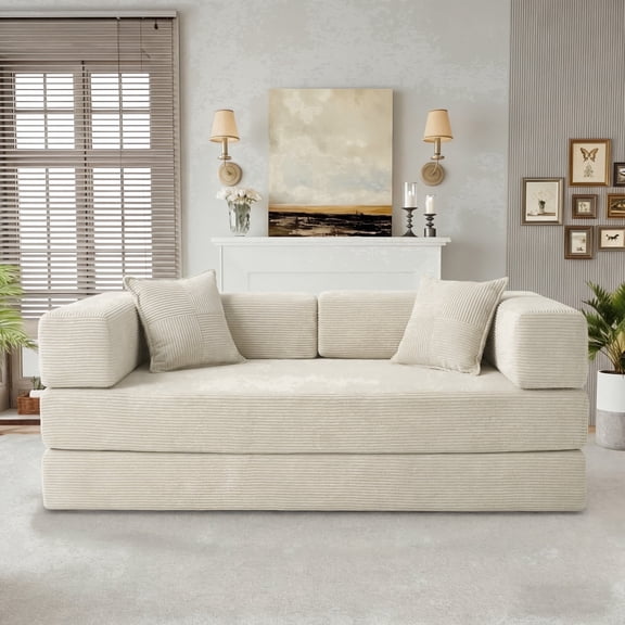 5-in-1 Folding Convertible Sofa Bed,78 Inch Oversized Corduroy Upholstered Boneless Couch, Love seat Sleeper With Pull Out Bed, Floor Sofa Modular Futon Couch For Small Apartment,Living Room Bedroom