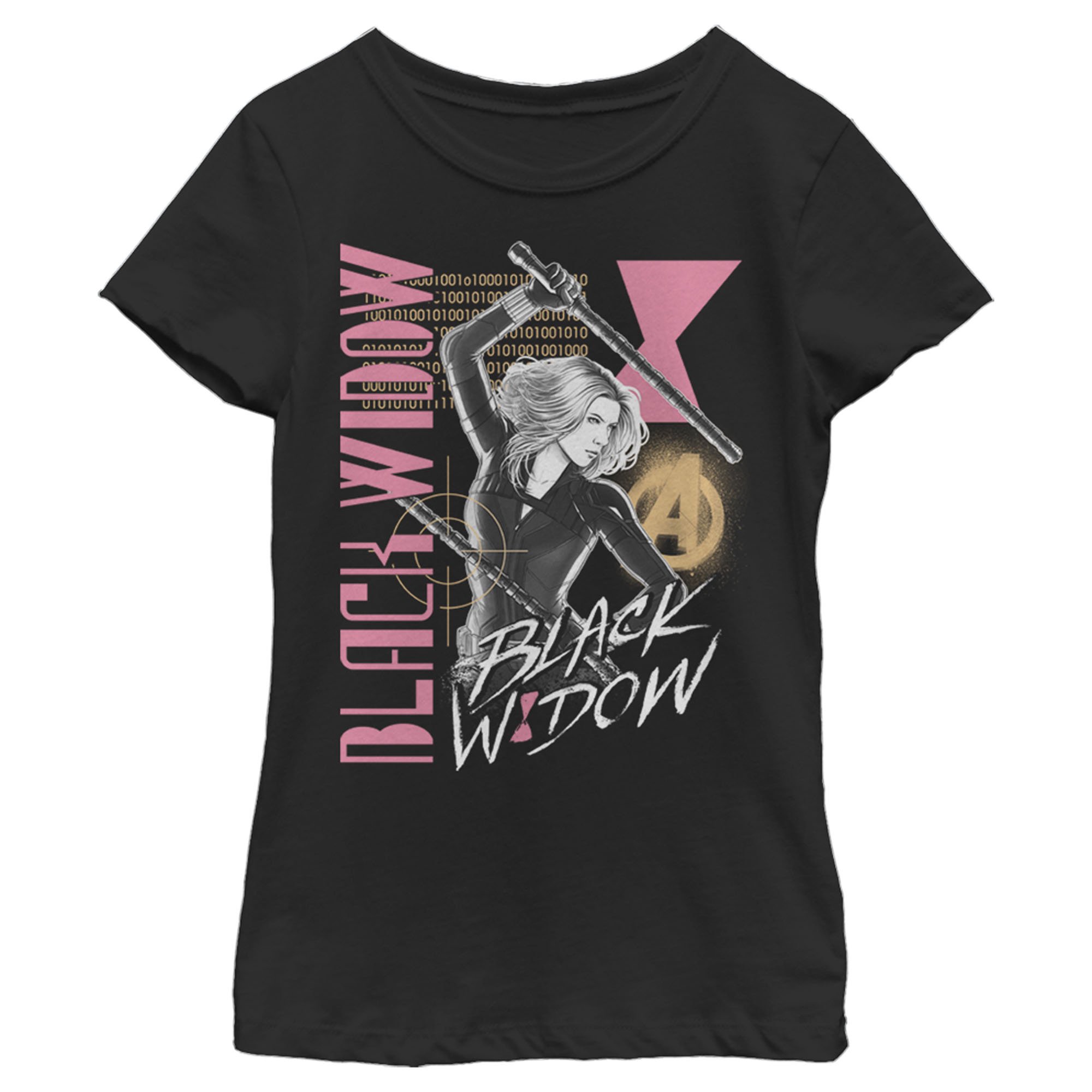 Girl s Marvel Black Widow Binary Code Graphic Tee Black Small