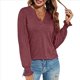 thumbnail image 2 of Tops Casuales de Larga con Cuello en V para Mujer, Camisetas Holgadas de y Otoño Vino Tinto M, 2 of 7