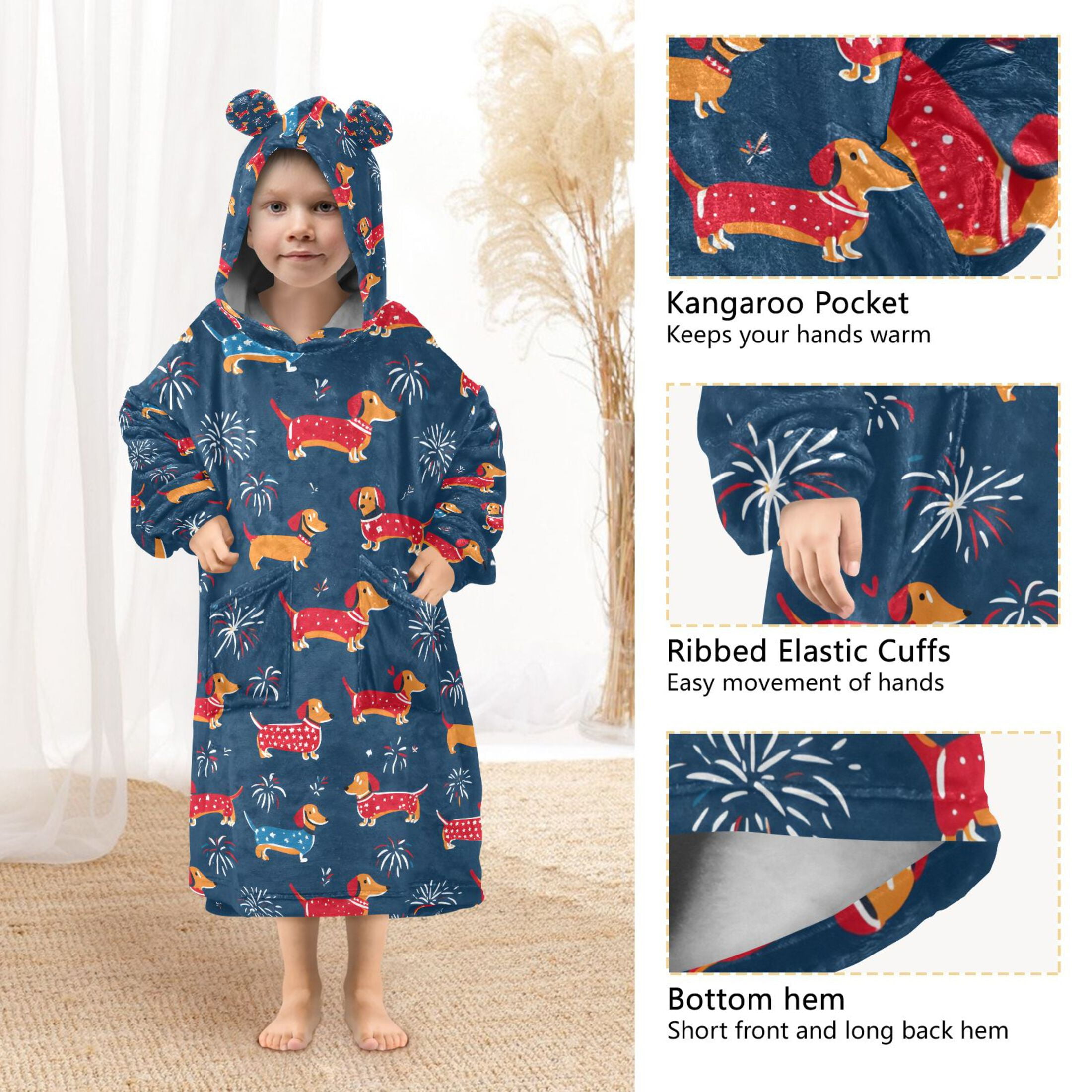 joogoo Blanket Hoodie for Dachshund Cute Dogs Oversize Sweatshirt 3-14 YR L