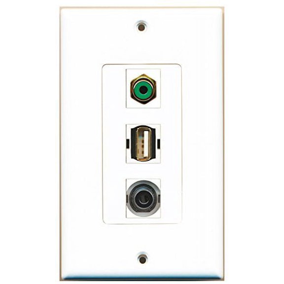 RiteAV - 1 Port RCA Green and 1 Port USB A-A and 1 Port 3.5mm Decorative Wall Plate Decorative
