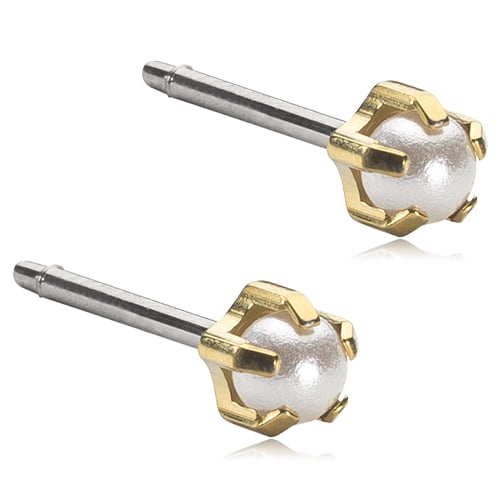 Blomdahl | Hypoallergenic | Golden Titanium 4mm Prong Set Pearl Stud Earrings | Best Choice For Sensitive Ears