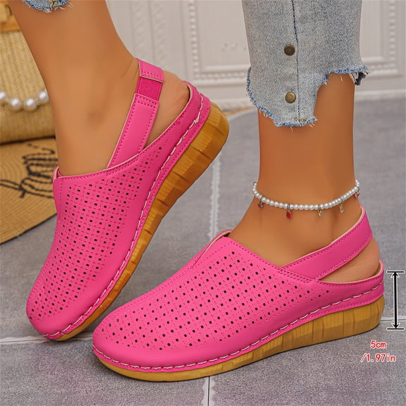 Domuza Women's Closed Toe Wedge Sandals Elastic Ankle Strap Mesh Breathable Clog Mules Comfortable Slip On Walking Shoes for Everyday Wear Hot Pink 5.5(EU-36)