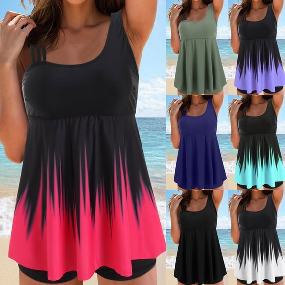 zaveiop Womens Tankini Swimsuit Plus Size Two Piece Bathing Suit Flowy Swim Tops with Boy Shorts 2025 Modest Swimwear (Blue, XXL)