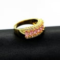 thumbnail image 4 of Uloveido Gold Plated 7 Stone Mothers Ring Oval Cut Pink Cubic Zirconia Half Eternity Band Ring Wedding Party Jewelry Gifts for Women (Size 6, Pink) J501, 4 of 7