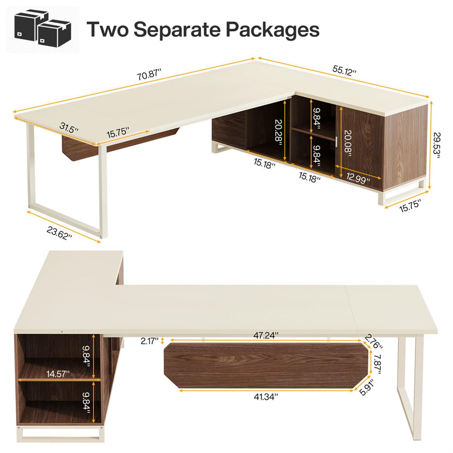 Demi Bonn Modern L Shaped Gaming Desk, 63" Executive Desk with 55" Lateral File Cabinet for Home Office, White