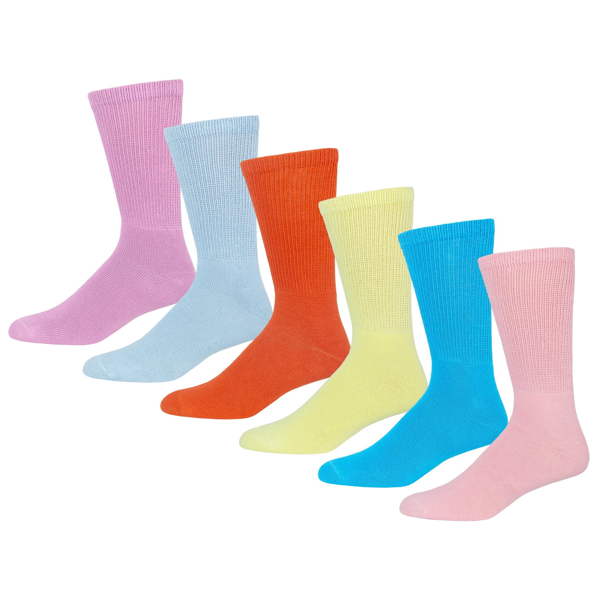 6 Pairs of Premium Women’s Colorful Soft Breathable Cotton Crew Socks, Non-Binding & Comfort Diabetic Socks (Fits Shoe Size 6-11)