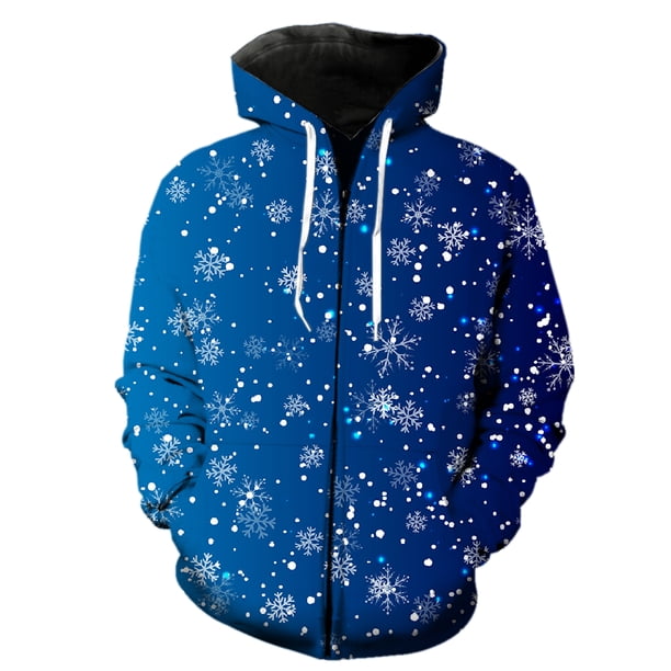 Sudadera con capucha y cremallera para hombre, con estampado de copos de nieve de invierno, estilo Harajuku, informal, de manga larga, estilo urbano, divertida, para adolescentes, primavera y otoño