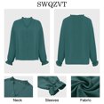 thumbnail image 5 of SWQZVT Women Tops Long Sleeve Button Decoration Solid Color Blouses V-Neck Casual Trendy Ruffle Blue Shirt, 5 of 6
