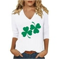 thumbnail image 1 of Besolor T-Shirts Manches 3/4 pour Femmes Imprimé Trèfle Été Col Rond Graphique, 1 of 3