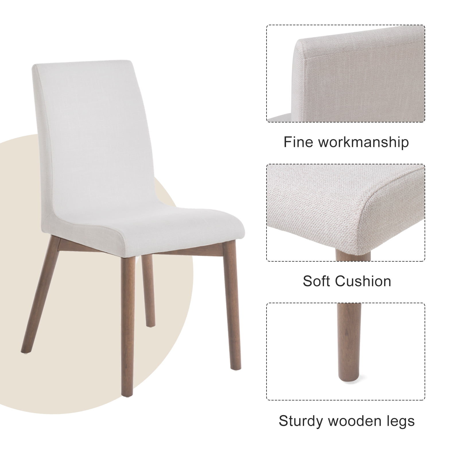 Kadyn Fabric Dining Chairs, 2-Pcs Set, Mid-Century Modern Dinner Chairs with Backs and Wood Legs, Kitchen Chair for Bar, Kitchen, Light Beige Kadyn Fabric Dining Chairs, 2-Pcs Set, Mid-Century Modern Dinner Chairs with Backs and Wood Legs, Kitchen Chair for Bar, Kitchen, Light Beige
