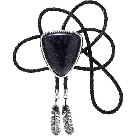 Vintage White Crack Triangle Bolo Tie for Men with Silver Bolo Tie Tips