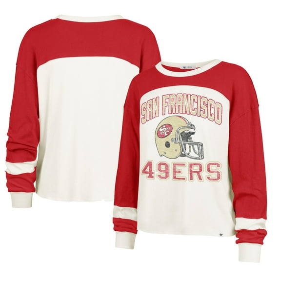 Women's '47 Cream San Francisco 49ers Double Header Curve Toni Long Sleeve T-Shirt