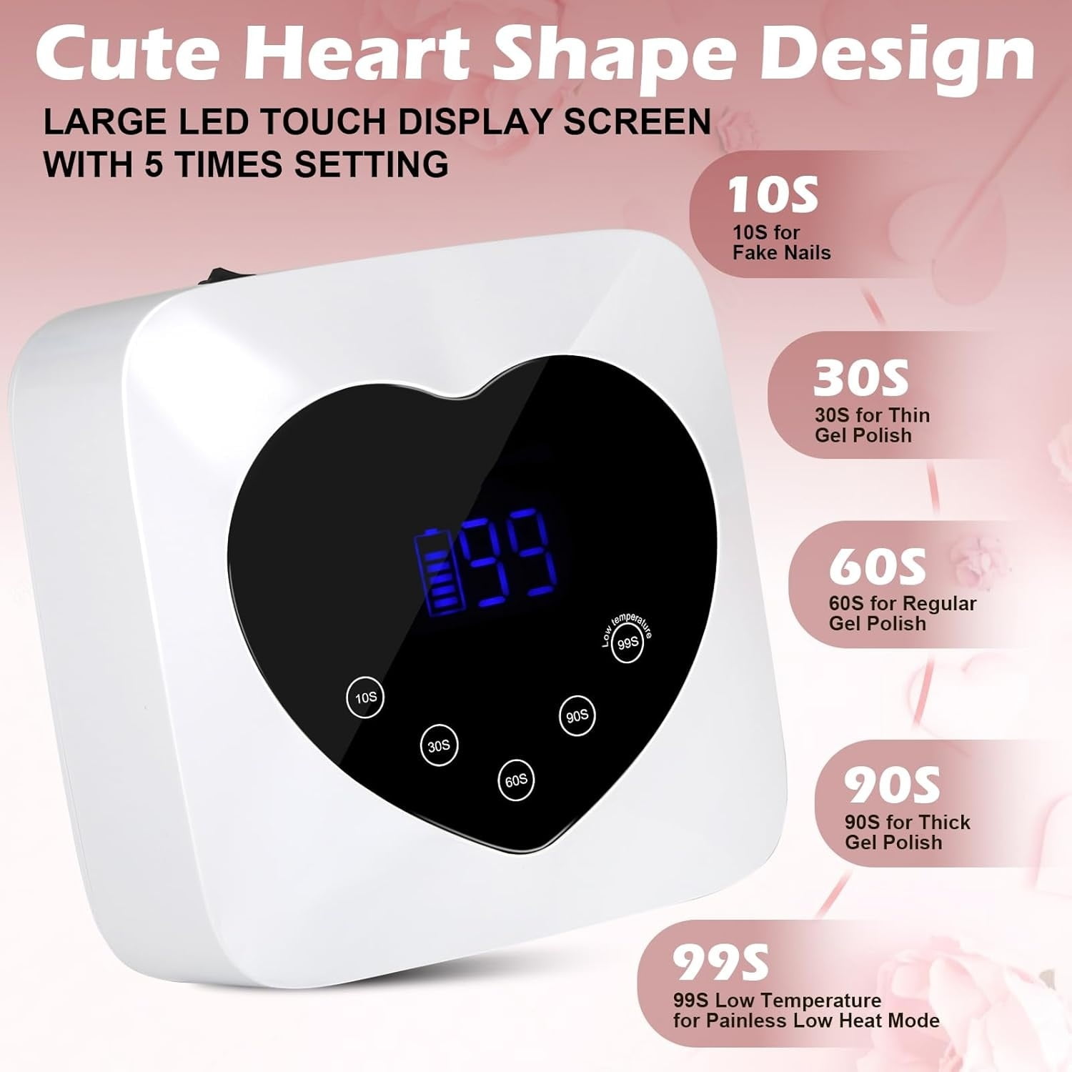 "Nail Lamp,Cordless UV Led Nail Lamp 72W Rechargeable Nail Dryer with 5 Timer Setting,Professional Nail Light with Cute Heart Shape Large LCD Display "