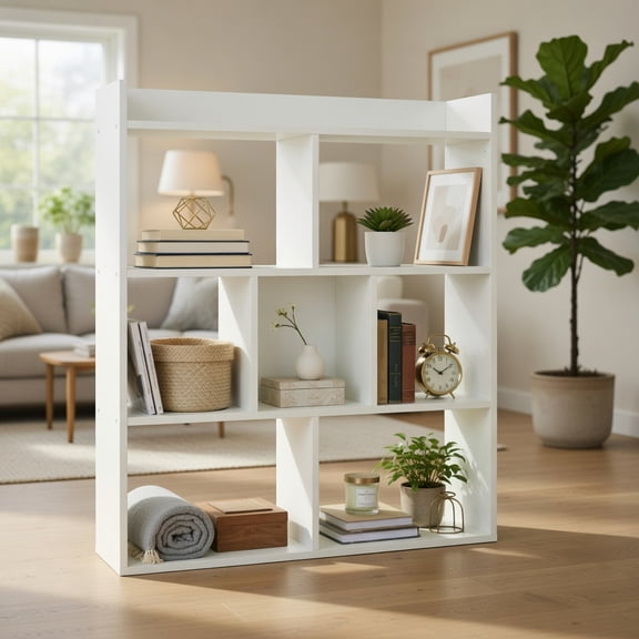 Kadyn Book Rack,Bookshelf, Bookcase,7 Cubes Open-back Bookshelf with Anti-Toppling Devices-White