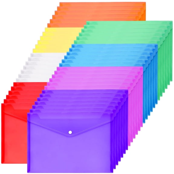 Visen Plastic Envelopes File Folders with Snap Button Closure, 30 Count, 8 Assorted Colors
